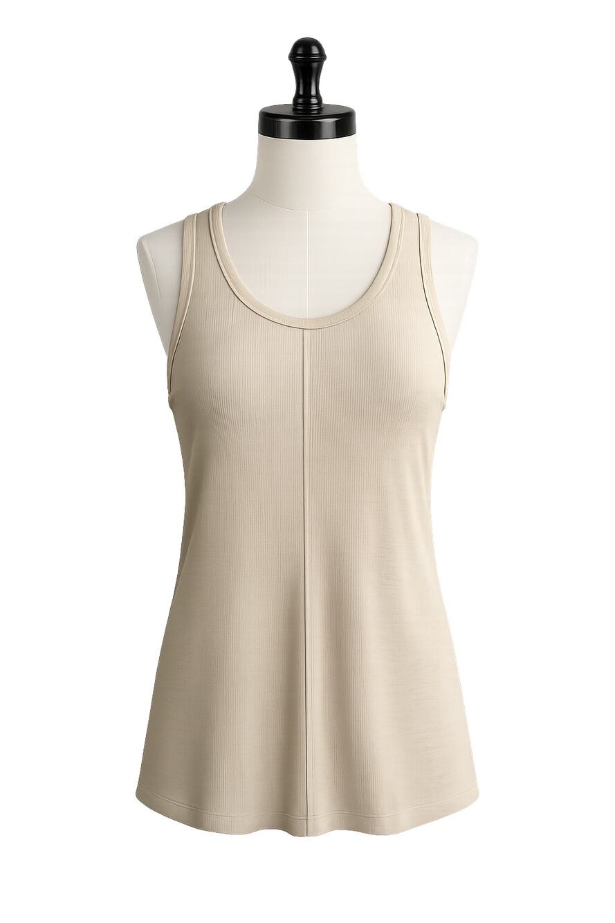 Peyton Jensen Ribbed Sleeveless Tank Top - Beige Oatmeal - Size M